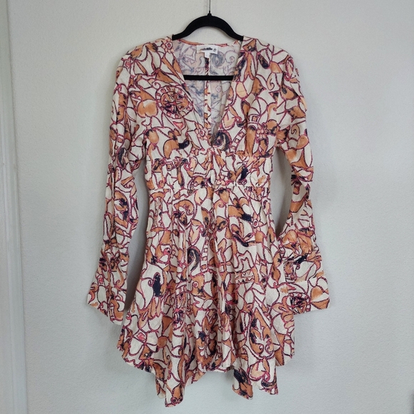 A.L.C.  Salina Linen Printed Long Sleeve Mini Dress Size 4 - Picture 2 of 10